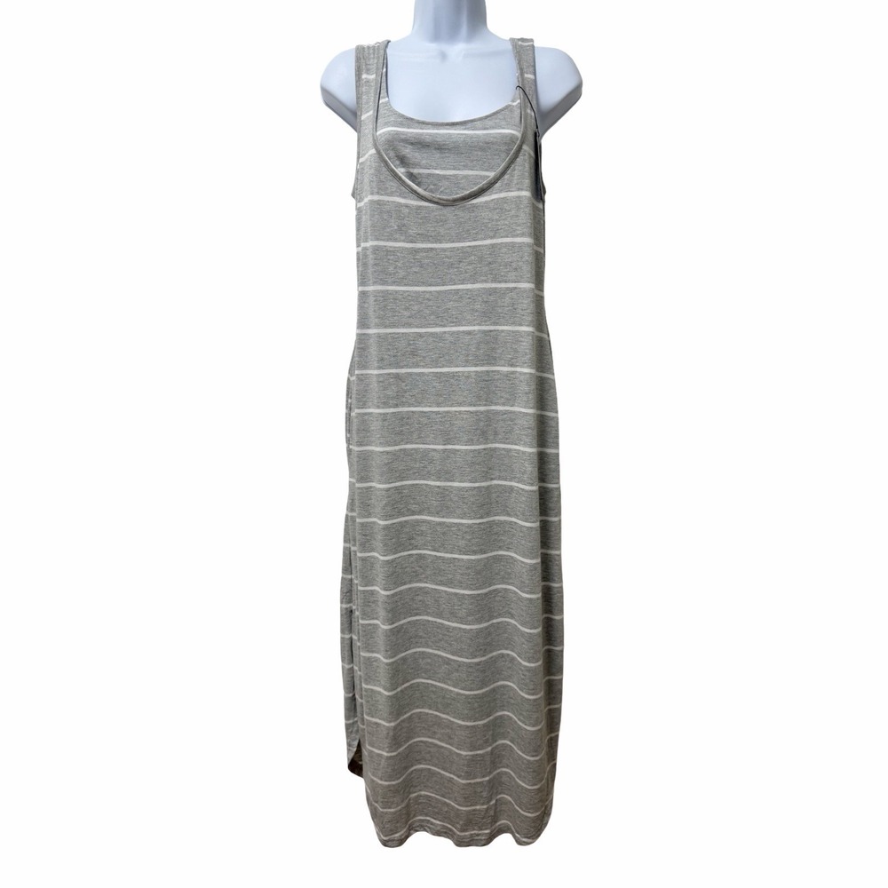 Kindred Bravely Zora Bamboo Maternity Nursing Maxi Dress Size SP Gray Stripe NEW
